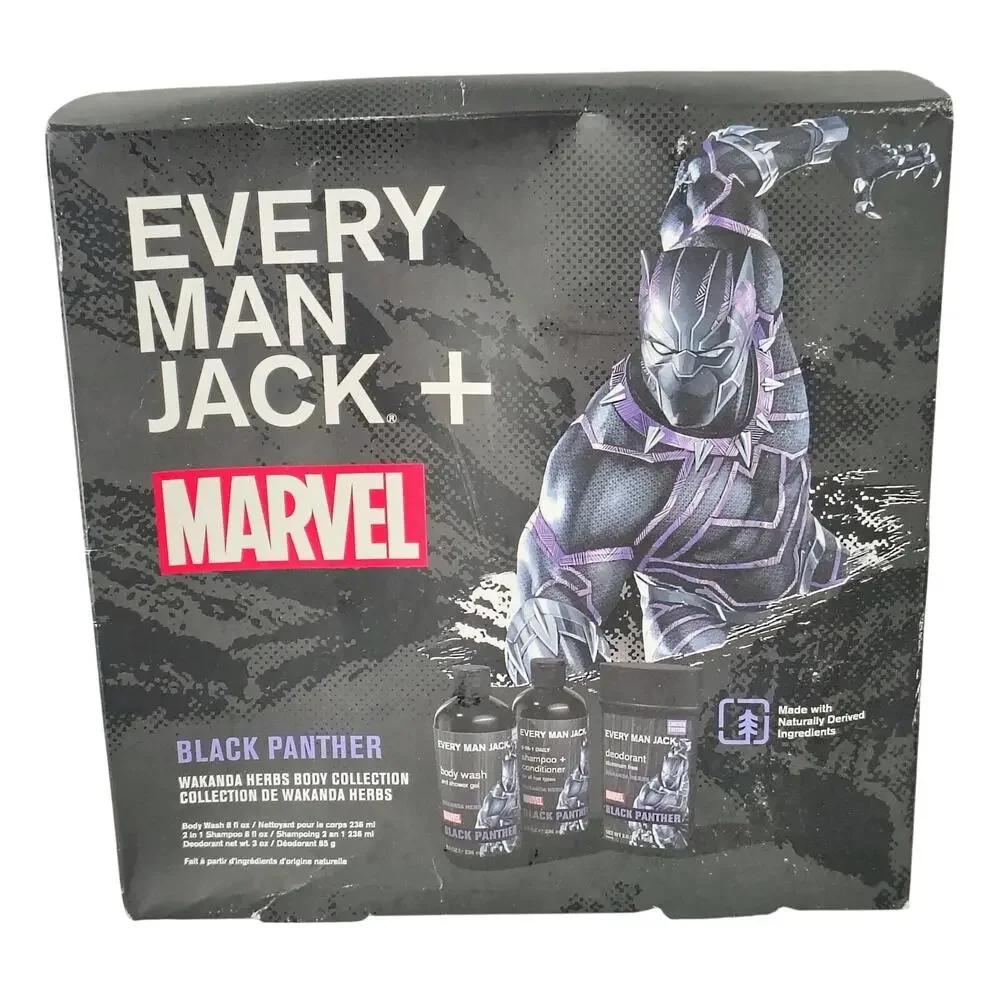 Every Man Jack Marvel Black Panther Body Wash 2in1Shampoo Deodorant Gift Set NEW